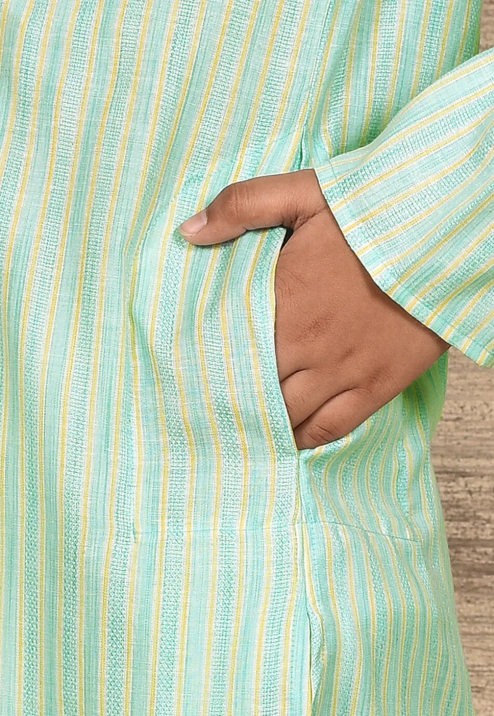 Stripe Printed Cotton Kurta Set in Sea Green