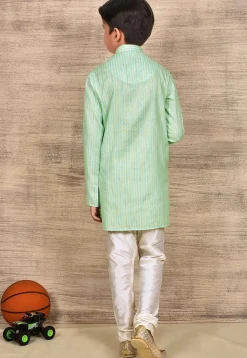 Stripe Printed Cotton Kurta Set in Sea Green