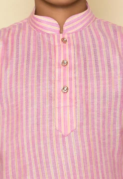 Stripe Printed Cotton Kurta in Pink and Yellow