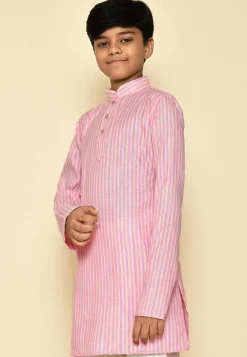 Stripe Printed Cotton Kurta in Pink and Yellow