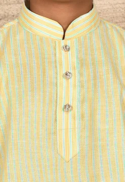Stripe Printed Cotton Kurta Set in Yellow