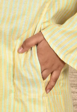 Stripe Printed Cotton Kurta Set in Yellow
