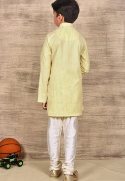 Stripe Printed Cotton Kurta Set in Yellow