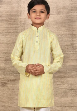 Stripe Printed Cotton Kurta in Yellow