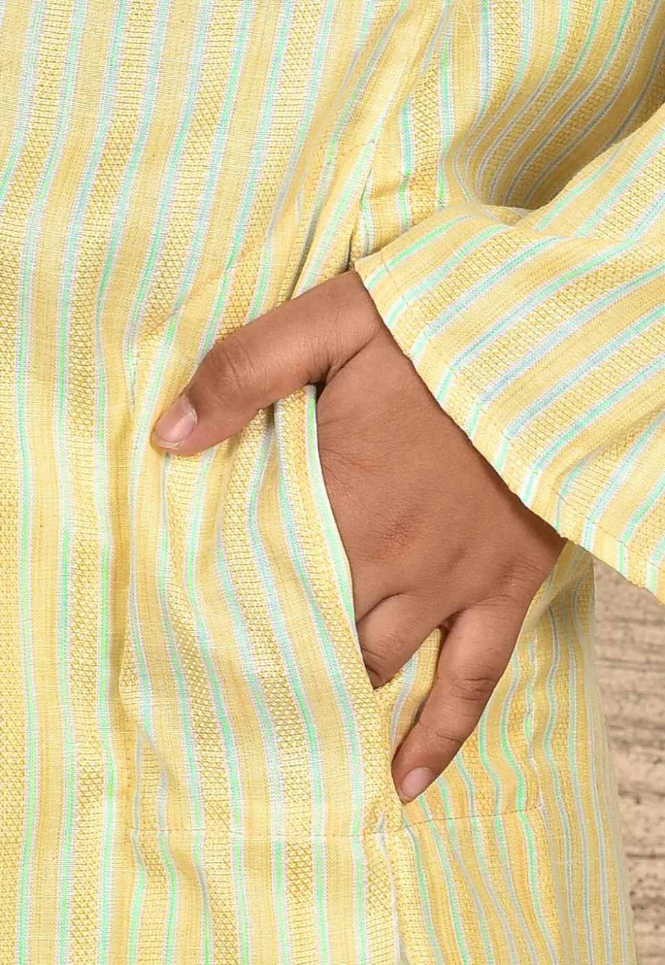 Stripe Printed Cotton Kurta in Yellow