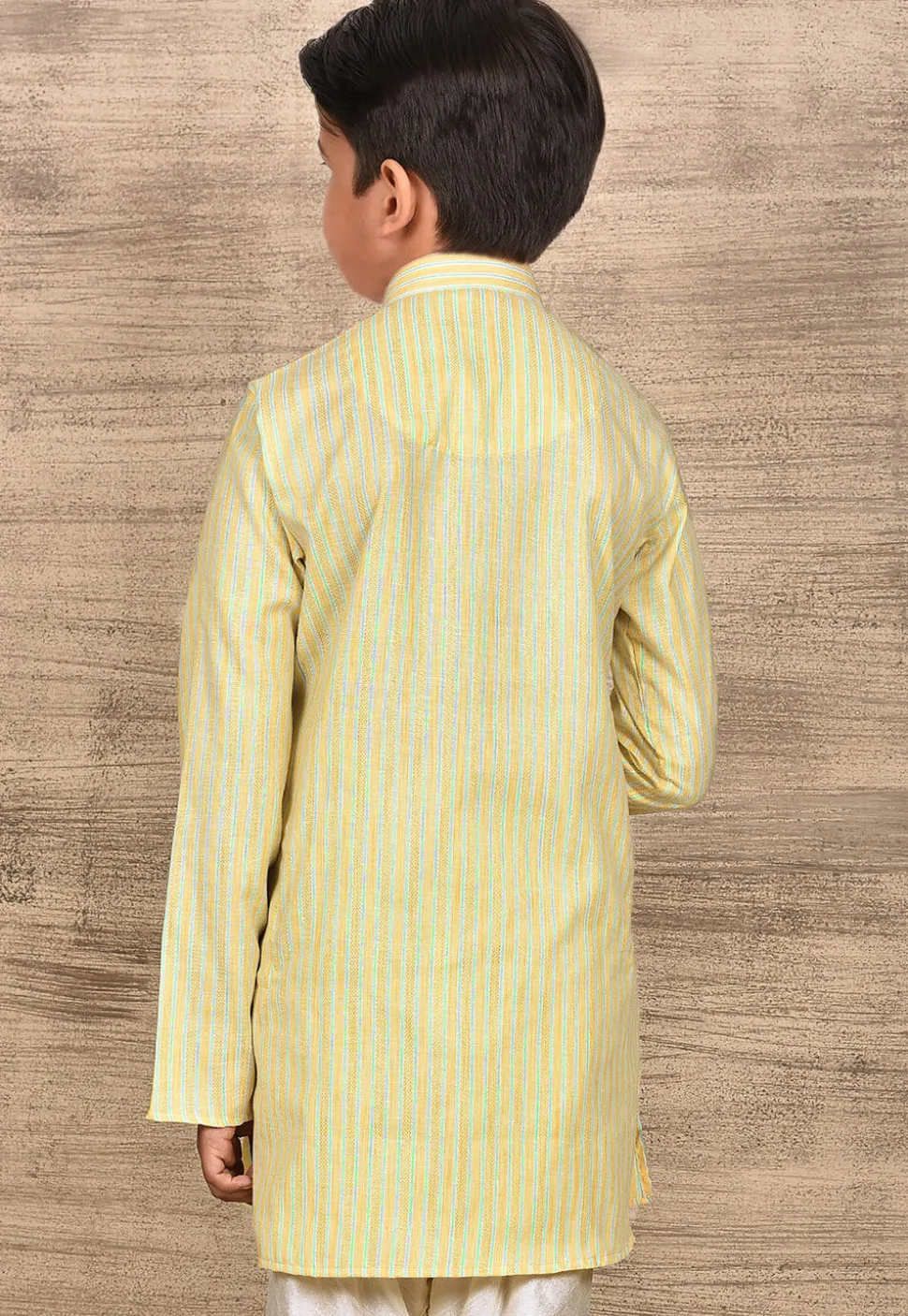 Stripe Printed Cotton Kurta in Yellow