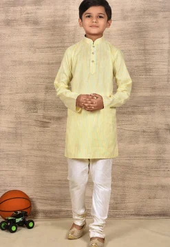 Stripe Printed Cotton Kurta in Yellow