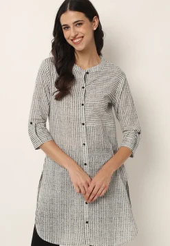 Stripe Printed Cotton Kurti in Off White