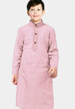 Stripe Printed Cotton Kurta in Pink and White