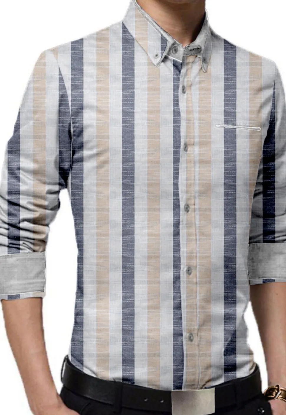 Stripe Printed Cotton Shirt in Off White
