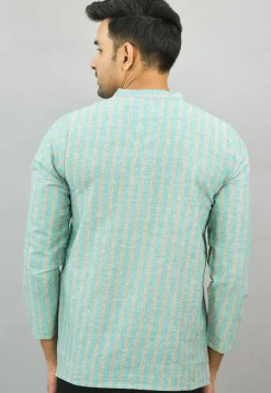 Stripe Printed Cotton Short Kurta in Sea Green
