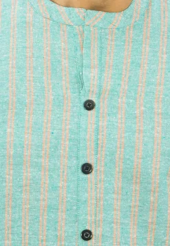 Stripe Printed Cotton Short Kurta in Sea Green