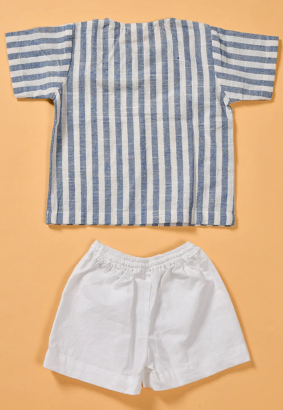 Stripe Printed Cotton Top Set in White and Blue