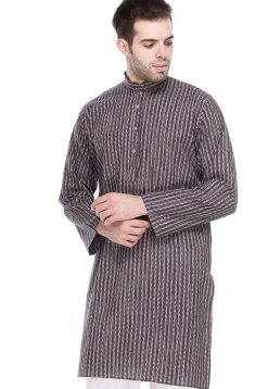 Stripe Printed Handloom South Cotton Kurta in Wine