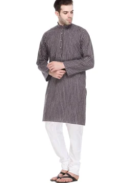 Stripe Printed Handloom South Cotton Kurta in Wine