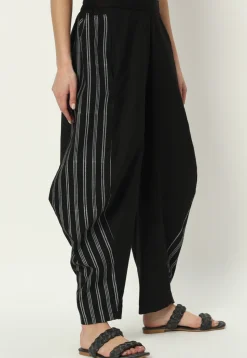 Stripe Printed Pure Cotton Pant in Black