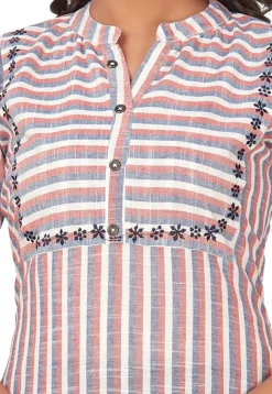Striped Cotton Straight Kurta in Multicolor