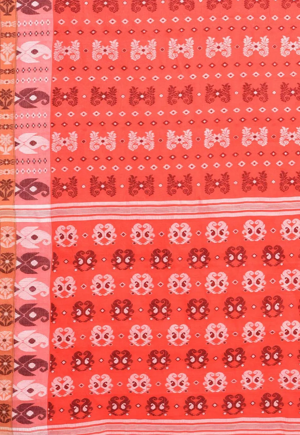 Tant Cotton Saree in Coral Red