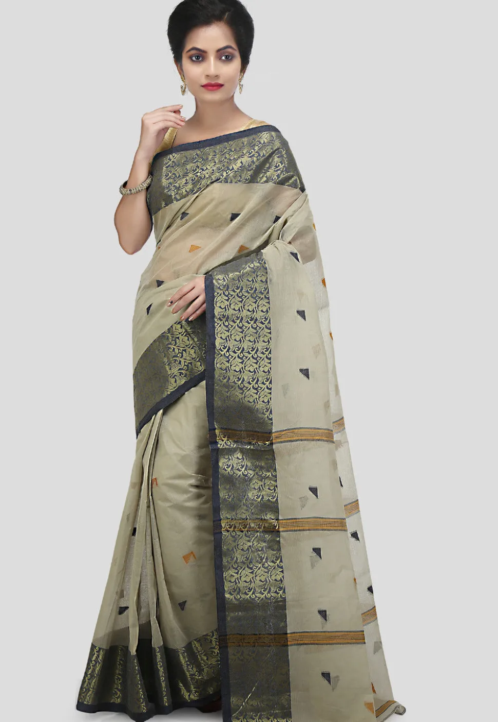Tant Cotton Tant Handloom Saree in Light Grey