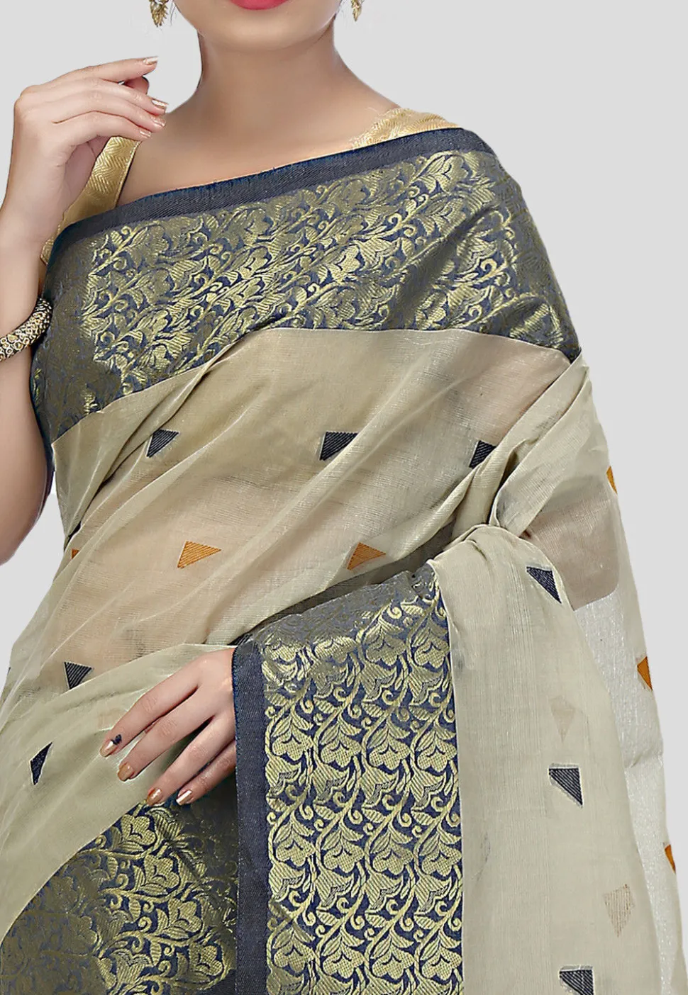 Tant Cotton Tant Handloom Saree in Light Grey