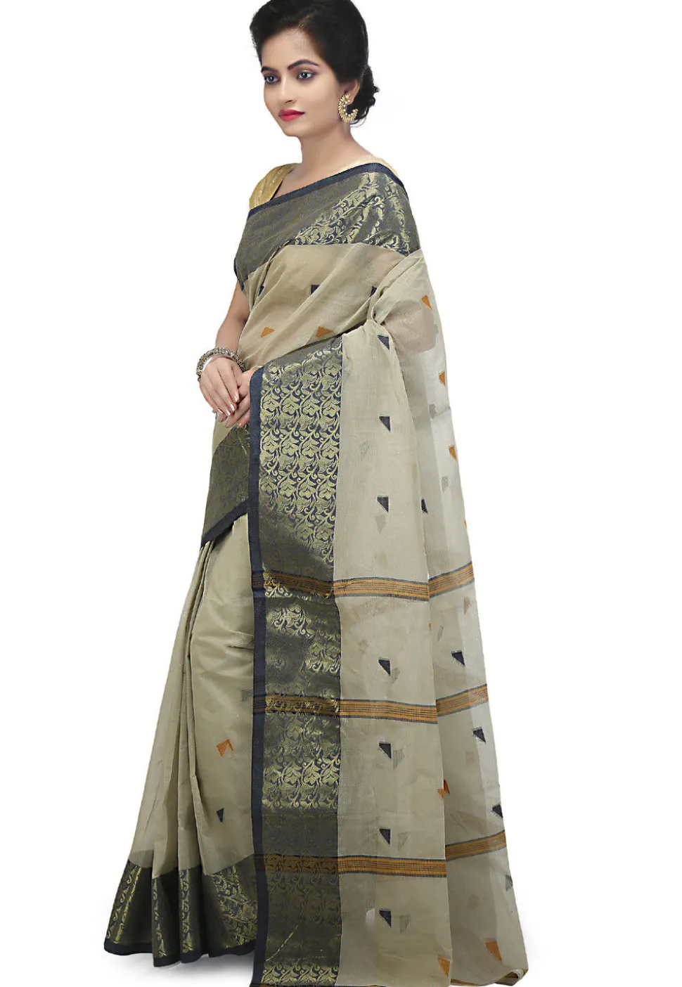 Tant Cotton Tant Handloom Saree in Light Grey