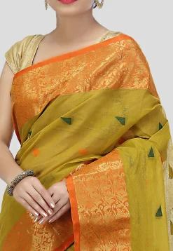 Tant Cotton Tant Handloom Saree in Olive Green