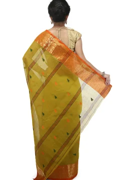 Tant Cotton Tant Handloom Saree in Olive Green
