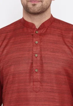 Textured Art Silk Kurta in Maroon