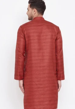 Textured Art Silk Kurta in Maroon