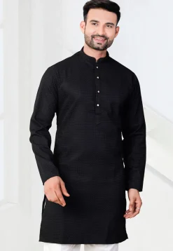 Textured Rayon Kurta in Black