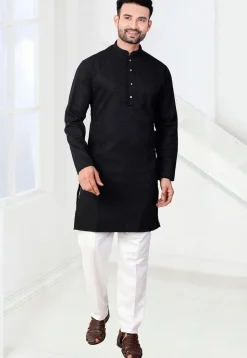 Textured Rayon Kurta in Black
