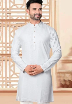 Textured Rayon Kurta in Off White