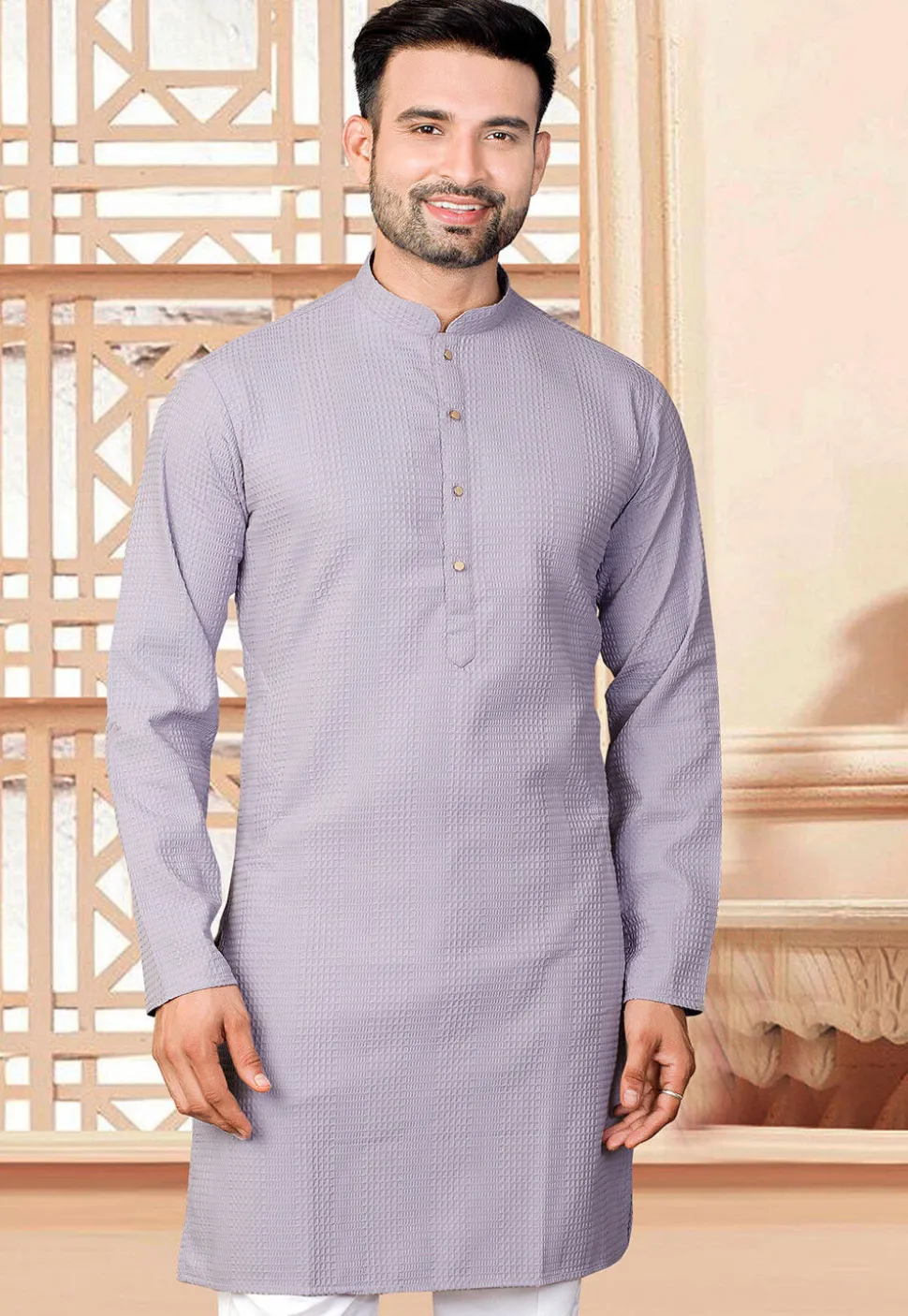 Textured Rayon Kurta in Purple