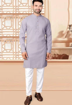 Textured Rayon Kurta in Purple