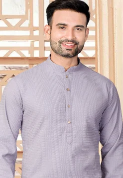 Textured Rayon Kurta in Purple