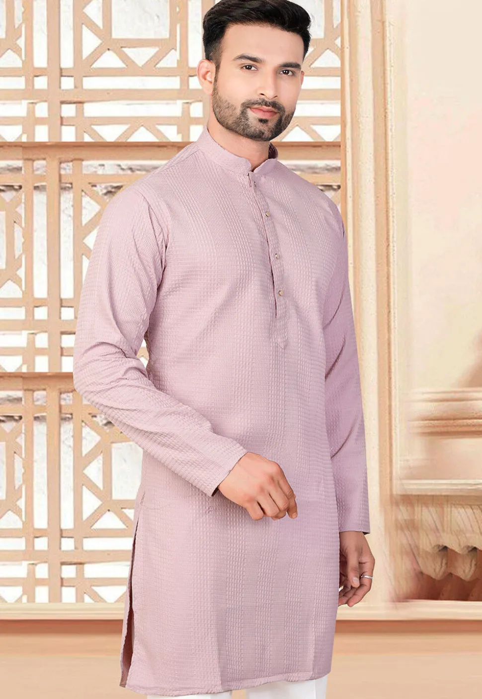Textured Rayon Kurta in Pink