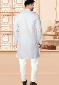 Textured Rayon Kurta Set in Off White