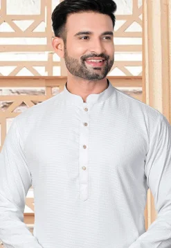 Textured Rayon Kurta Set in Off White