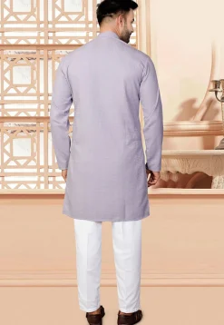 Textured Rayon Kurta Set in Purple