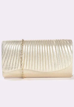 Textured Synthetic Rectangular Clutch Bag in Golden