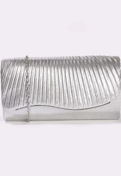 Textured Synthetic Rectangular Clutch Bag in Silver