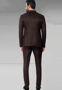 Textured Terry Rayon Jodhpuri Suit in Dark Brown