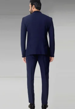 Textured Terry Rayon Jodhpuri Suit in Navy Blue