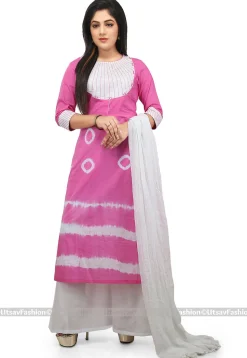 Tie Dye Cotton Pakistani Suit in Pink