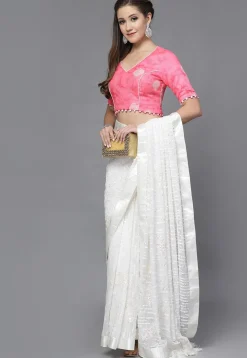 Tie Dye Printed Chanderi Cotton Back Cut Out Blouse in Pink