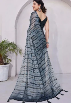Tie Dye Printed Chiffon Saree in Grey