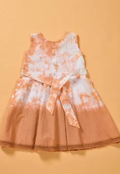 Tie Dye Printed Cotton Dress in Beige