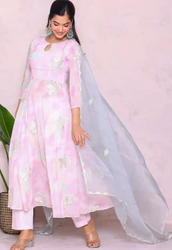Tie Dye Printed Georgette A Line Suit in Multicolor