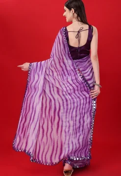 Tie Dye Printed Georgette Saree in Purple