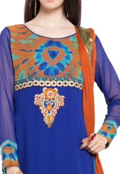 Tie Dye Printed Georgette Straight Suit in Blue